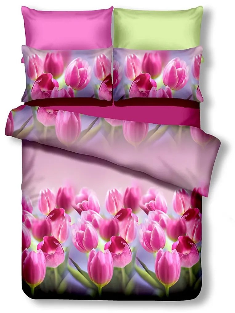 Obojstranná posteľná bielizeň z mikrovlákna DecoKing Distra ružovo-zelená, velikost 200x220+80x80*2