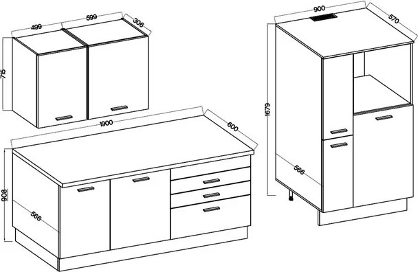 Kuchynská linka Blacky, čierna/dub artisan