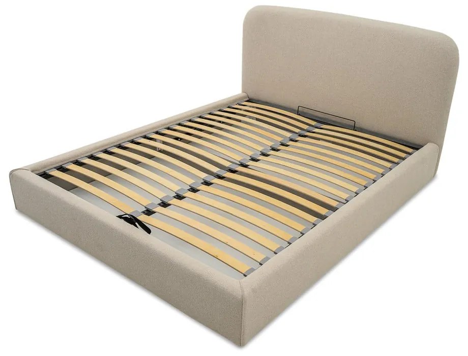 Béžová čalúnená dvojlôžková posteľ s úložným priestorom s roštom 140x190 cm Sea – Scandic
