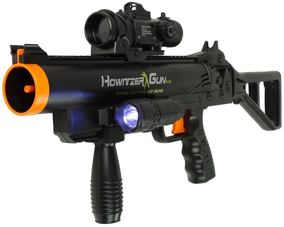 LEAN TOYS Puškový granátomet s baterkou, rakety - čierna