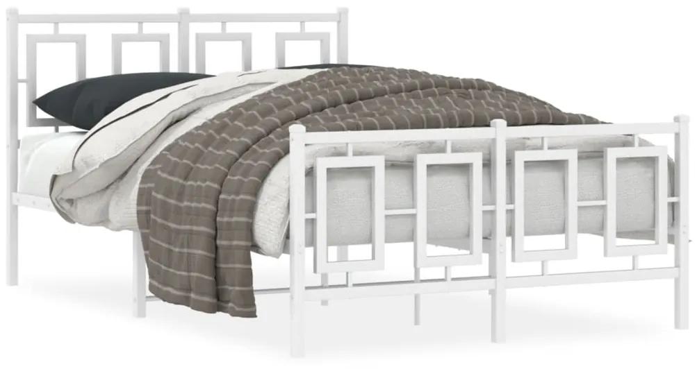 Kovový rám postele s čelom a podnožkou biely 120x190 cm 374305