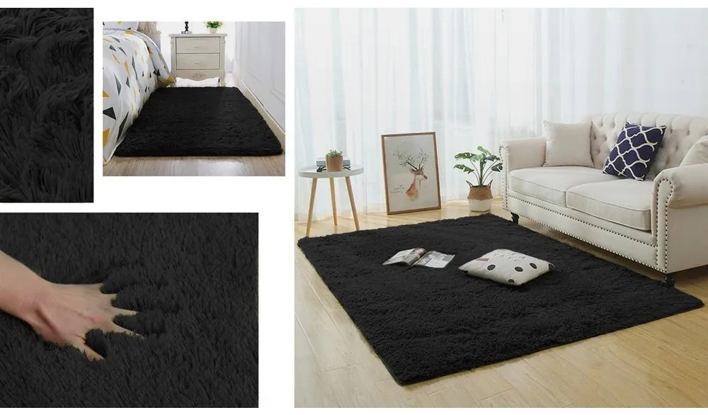 TZ Čierny obdĺžnikový shaggy koberec Lana Rozmer: 100x150 cm