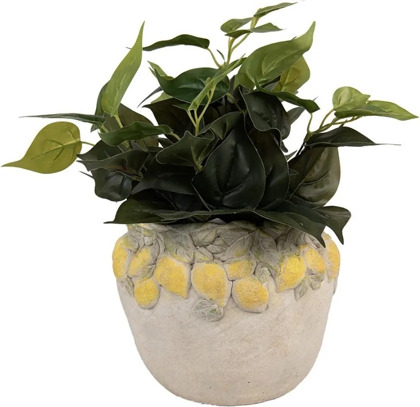 Béžový cementový kvetináč lemovaný citrónmi Lemoni - Ø 22*19 cm