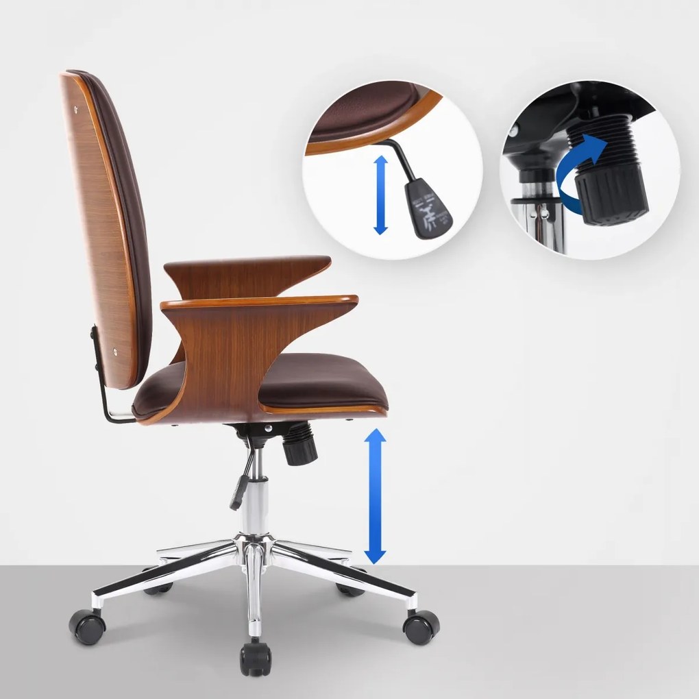 Design-Shop Kancelárska stolička Burbank - koženka, drevo orech - Hnedá