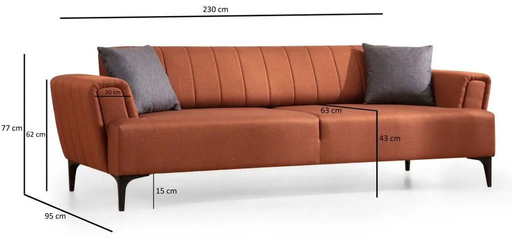 Třímístná rozkládací pohovka Hamlet 230 cm cihlově oranžová