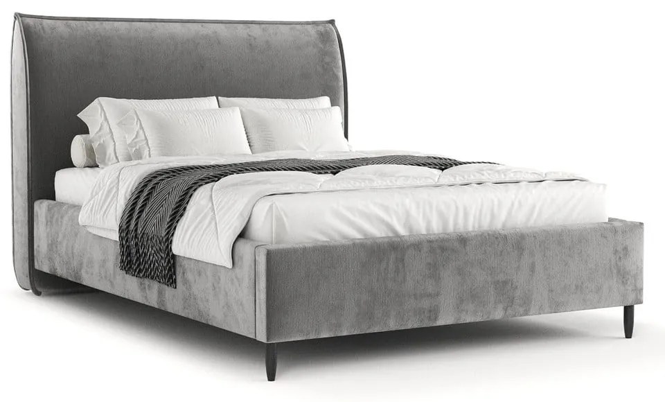 Sivá čalúnená dvojlôžková posteľ s úložným priestorom s roštom 160x200 cm Shell – Maison de Rêve