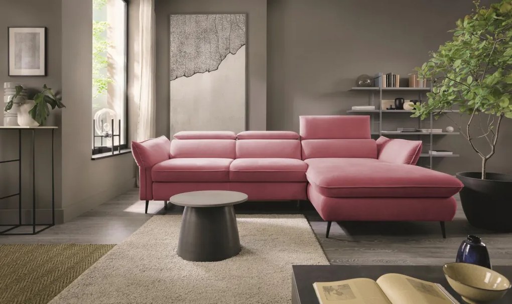 Rohová sedacia súprava Mango, staroružová látka, pravý roh