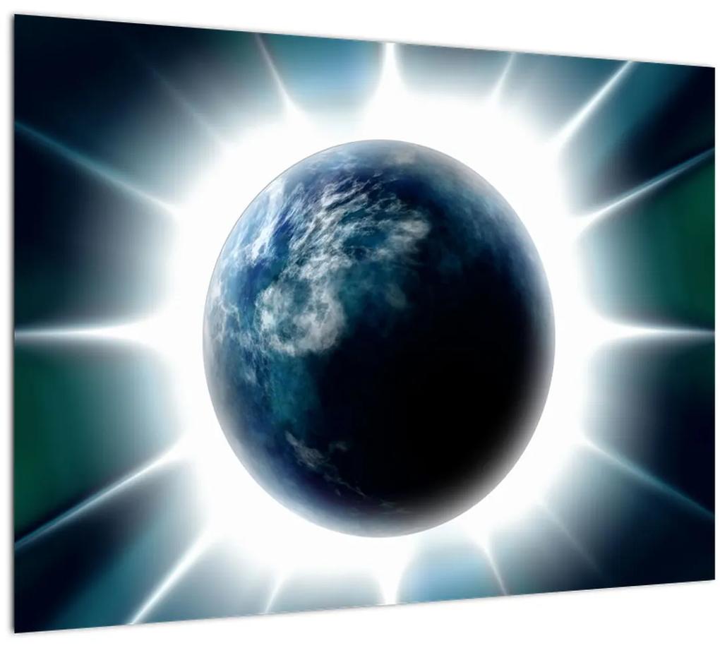 Sklenený obraz ožiarenej planéty (70x50 cm)