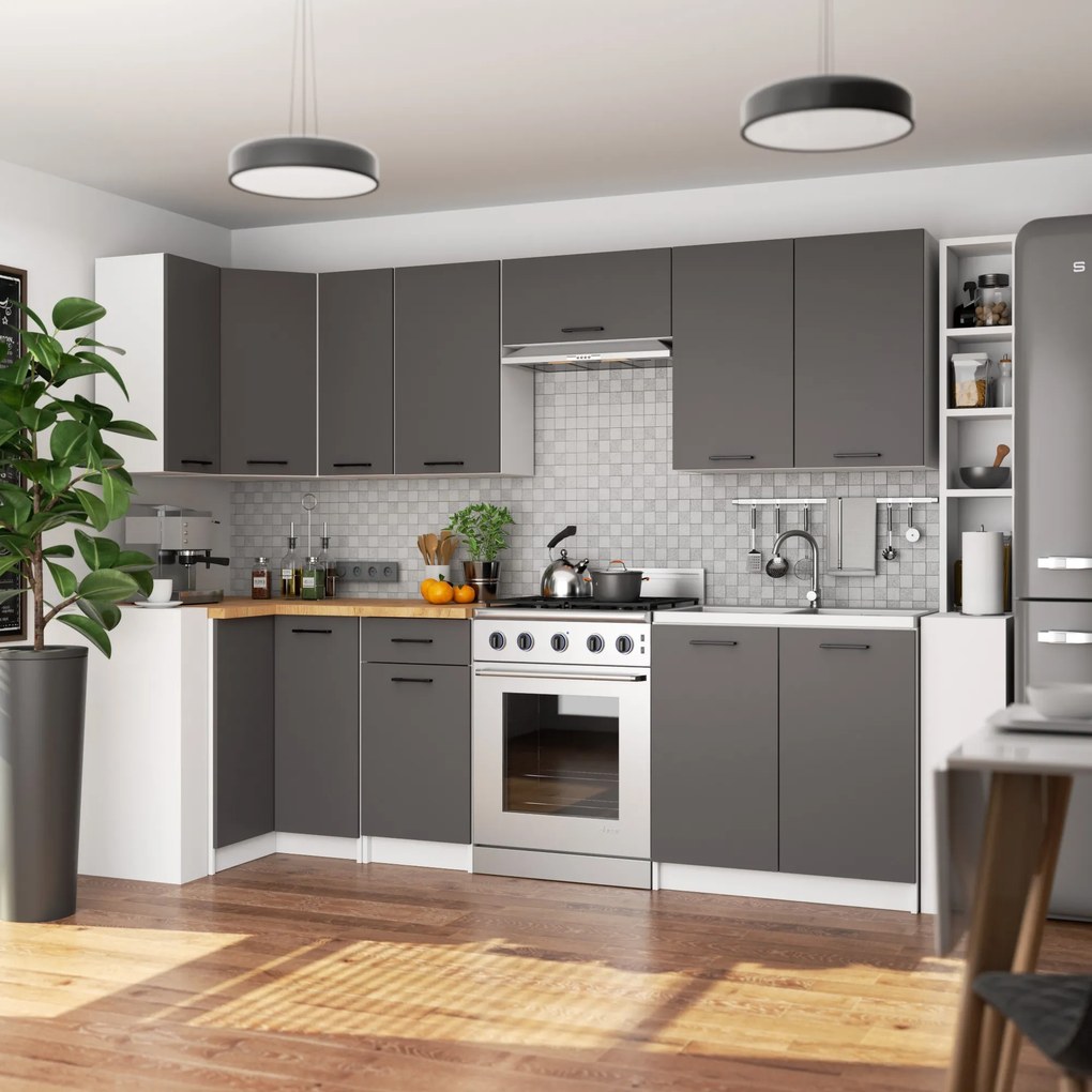 Kuchynská skrinka OLIVIE 80x85 cm matná biela/matná grafitovo šedá/dub prírodný