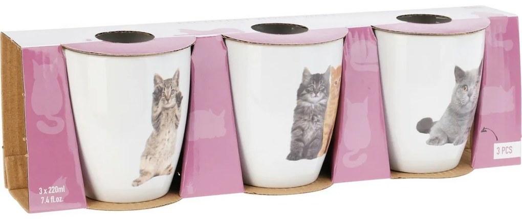 Súprava kameninových hrnčekov Cats 3 ks, 220 ml