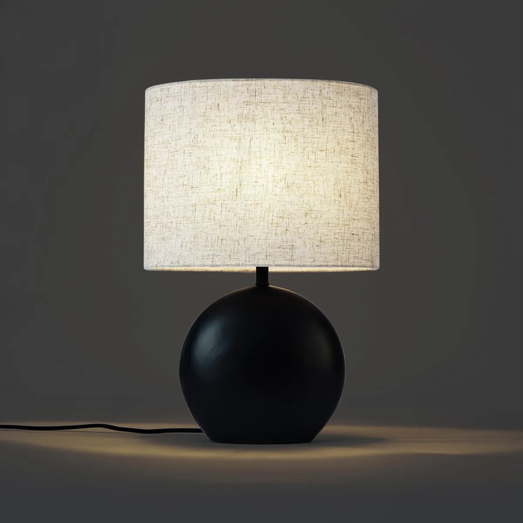 Japandi stolná lampa čierna s ľanovým tienidlom - Timo