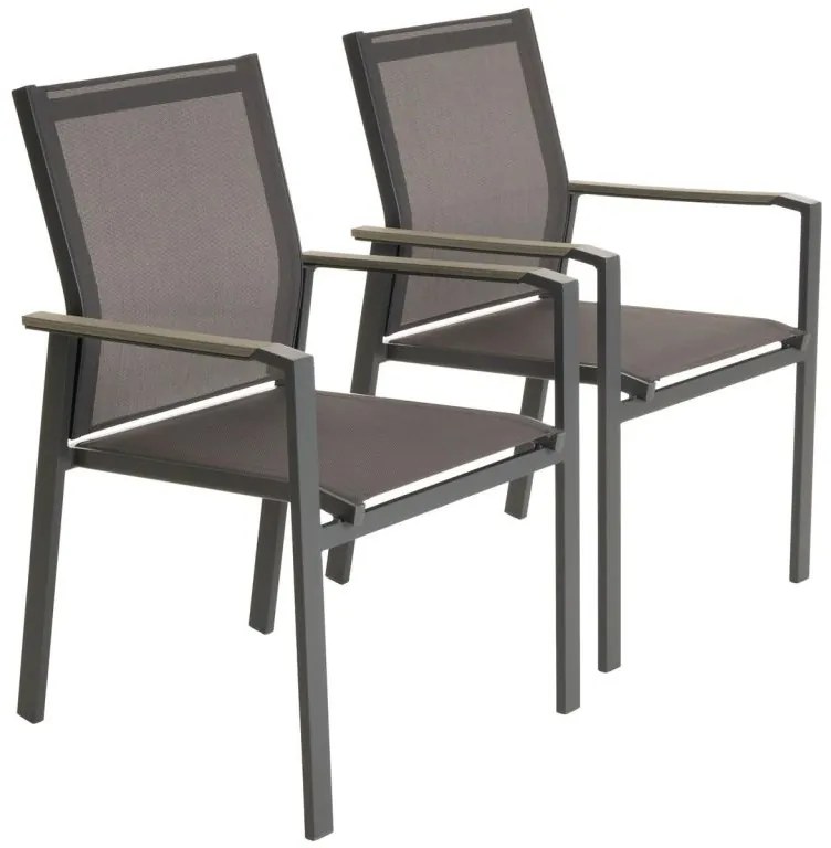 Sada záhradných stoličiek, sivá, 90 x 56,5 x 59,5 cm, 2ks