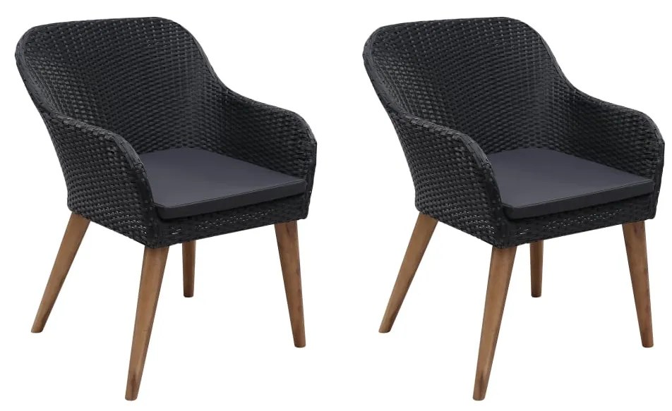 Vonkajšie stoličky s podložkami 2 ks, polyratan, čierne