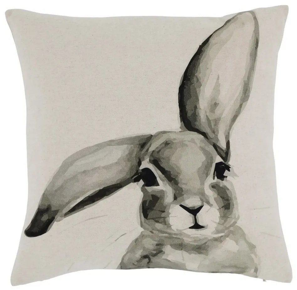 Béžová bavlnená ľanová obliečka na vankúš s králikom Rabbi - 45*45 cm