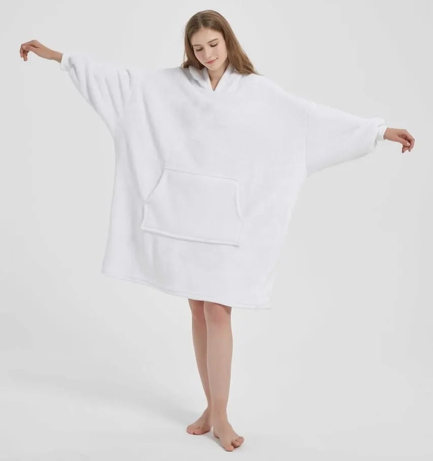 Deka s rukávmi HOODIE biela