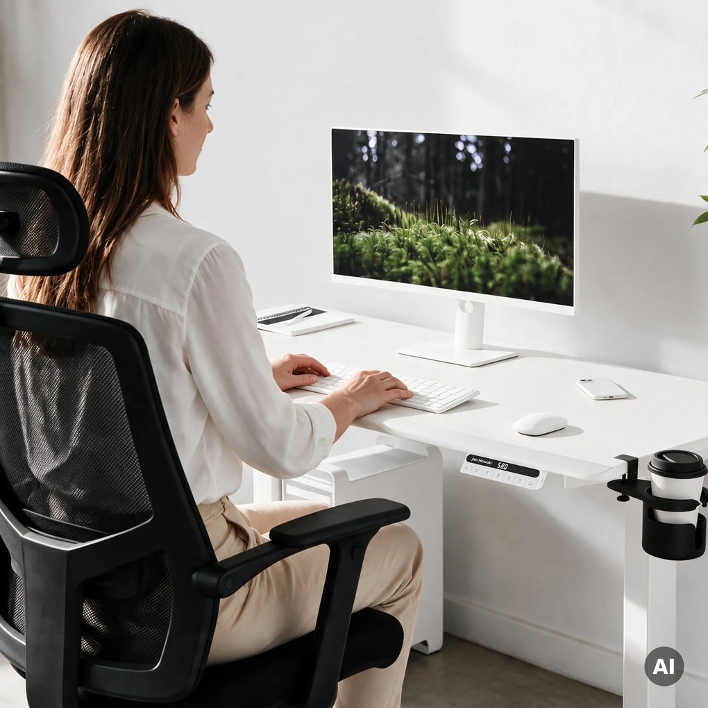 Elektrický stôl s nastaviteľnou výškou ergonomický biely,1400x700 mm: ARIA