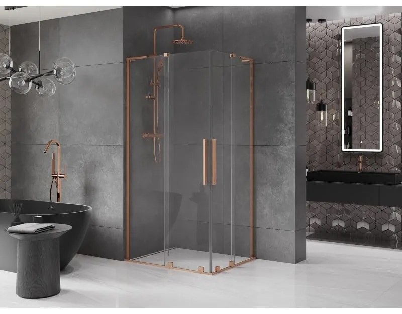 Mexen Velar L Duo, sprchový kút s posuvnými dverami 90 x 80 cm, 8mm číre sklo, medená matná, 871-090-080-02-03-65