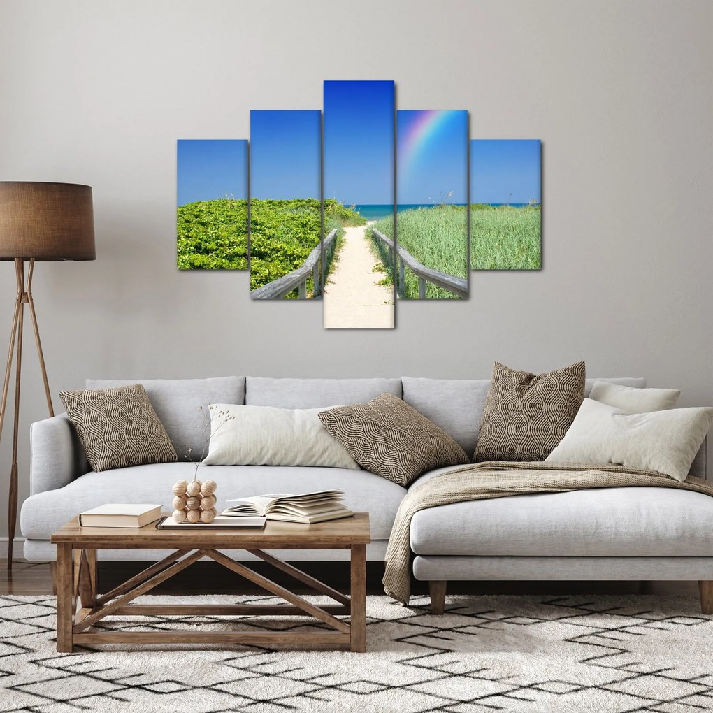 Obraz - Krajina a dúha (150x105 cm)