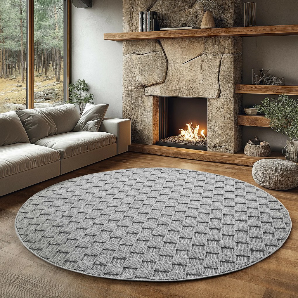 Ayyildiz, Kusový koberec Helix 2203 silver kruh, 80x80, šedá, chodba / predsieň