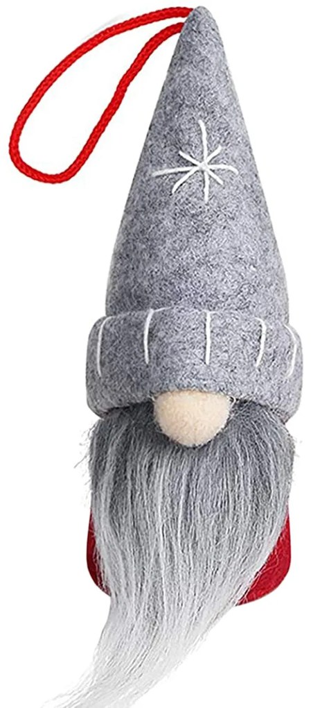 Vianočná závesná ozdoba na stromček - škriatok - 16 cm - šedý / červený