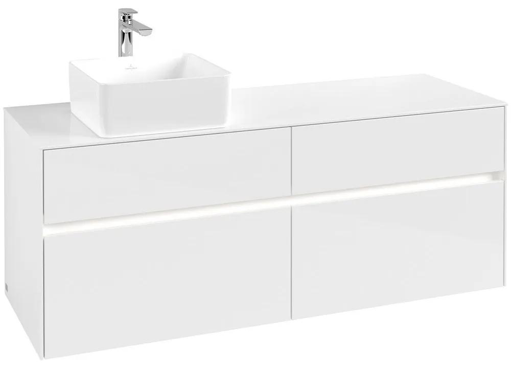 VILLEROY &amp; BOCH Collaro závesná skrinka pod umývadlo na dosku (umývadlo vľavo), 4 zásuvky, s LED osvetlením, 1400 x 500 x 548 mm, Glossy White, C046B0DH