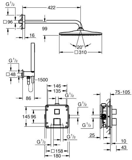 GROHE 34879000 - Podomietkový sprchový systém PRECISION CUBE 310 × 310 mm chróm