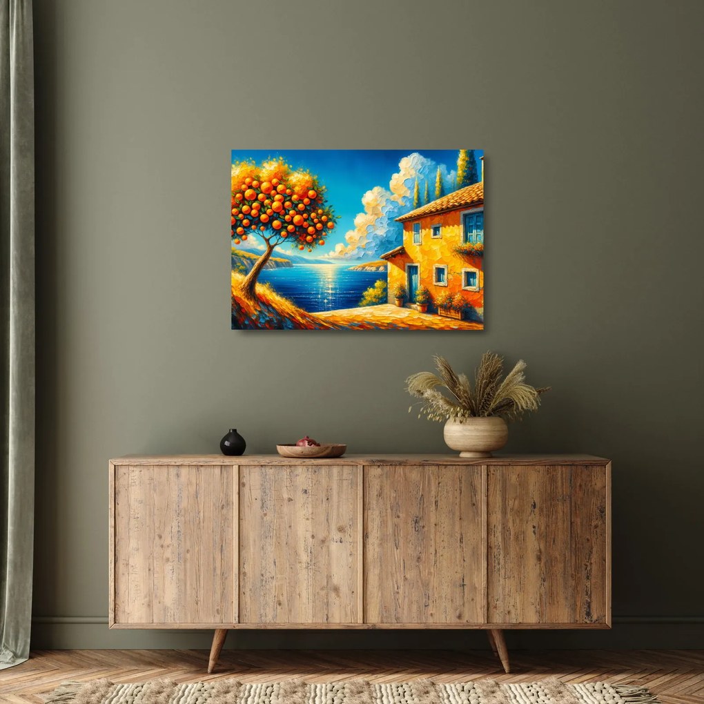 Sklenený obraz - Dom s pomarančmi II. (70x50 cm)