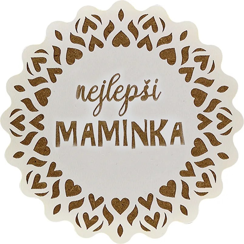 AMADEA Drevený podtácok okrúhly text "najlepšia mamička", priemer 10,5 cm, český výrobok