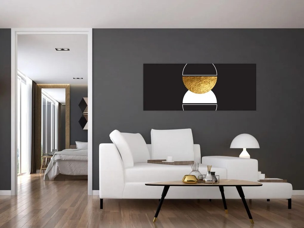 Obraz - Abstrakcia zlatá a čierna N⁰2 (120x50 cm)