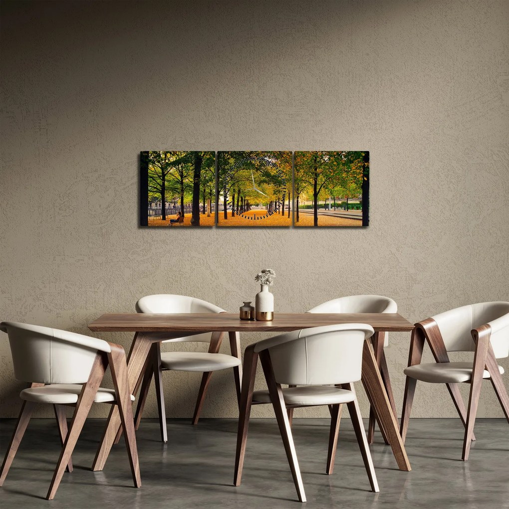 Obraz aleje jesenných stromov (s hodinami) (90x30 cm)