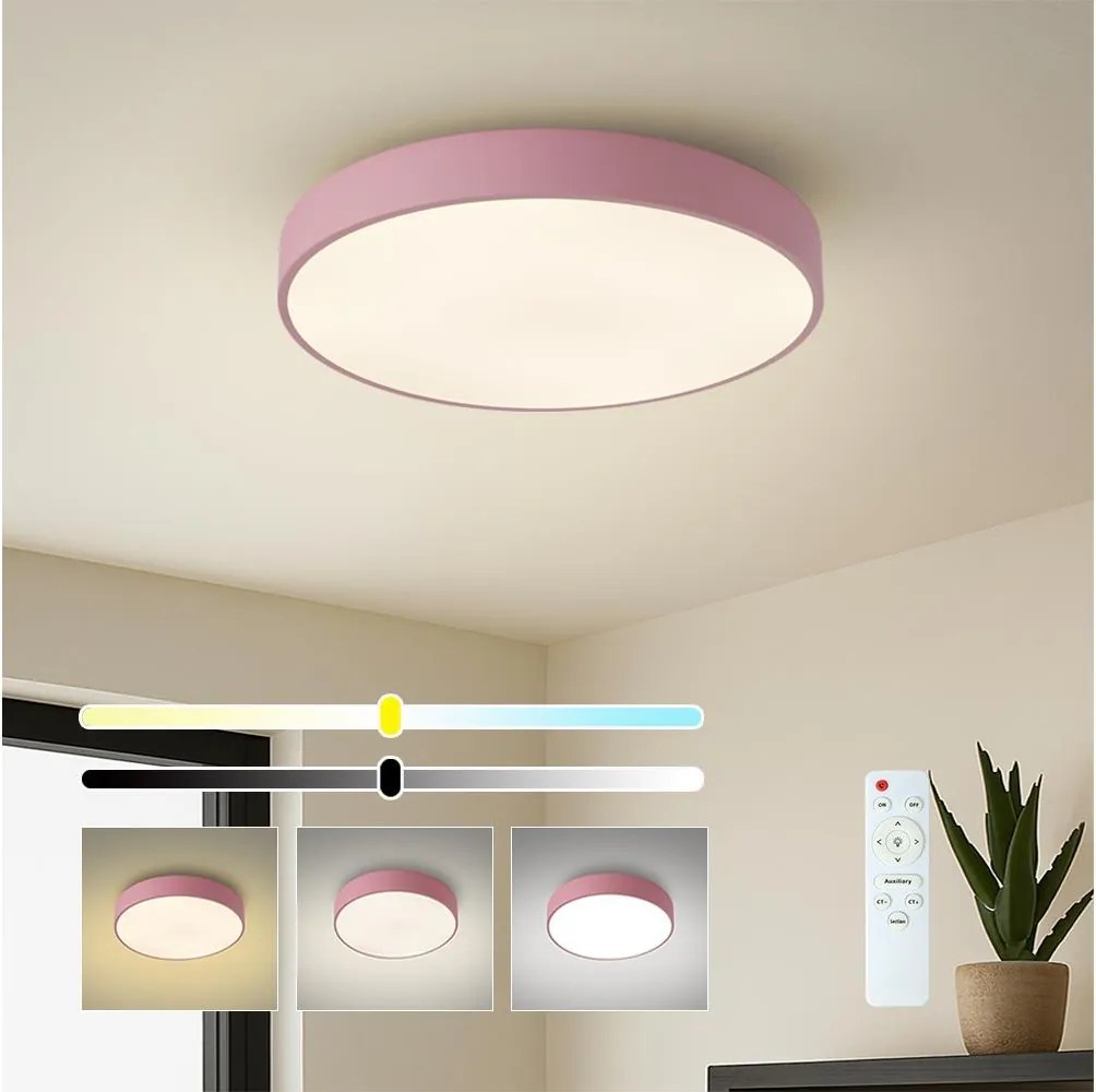 Brilagi - LED stmievateľné stropné svietidlo POOL, 48 W, 230 V, 3000–6000 K, 40 cm, ružové, s diaľkovým ovládaním