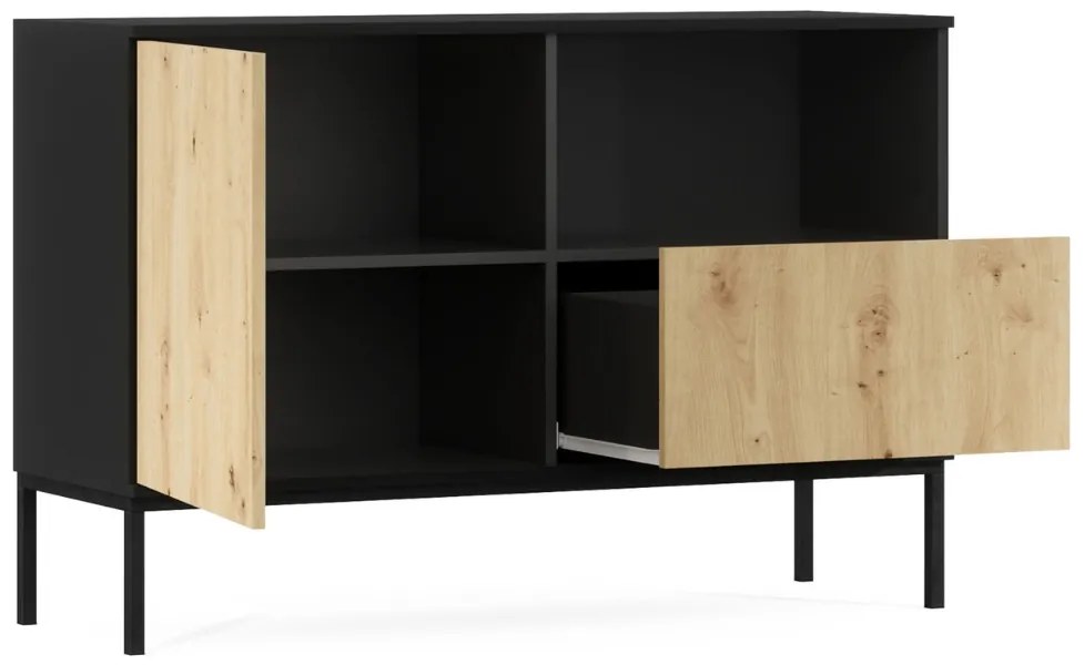 Komoda LANZZI 120x40 cm, čierna/dub