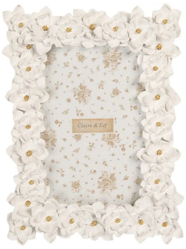 Biely fotorámik zdobený kvetmi - 15*2*21 cm / 10*15 cm