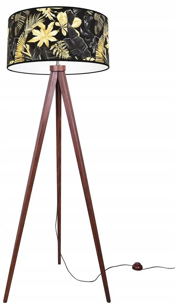 Stojacia lampa Gold Flowers, 1x čierne textilné tienidlo s kvetinovým vzorom, (výber zo 4 farieb konštrukcie), (fi 40cm)