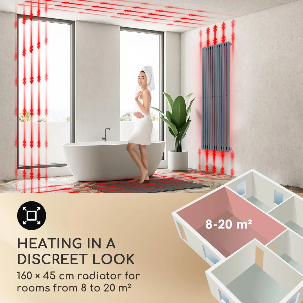 Besoa Delgado, radiátor, 160 x 45, 822 W, teplá voda, 1/2", 8 – 20 m², sivý