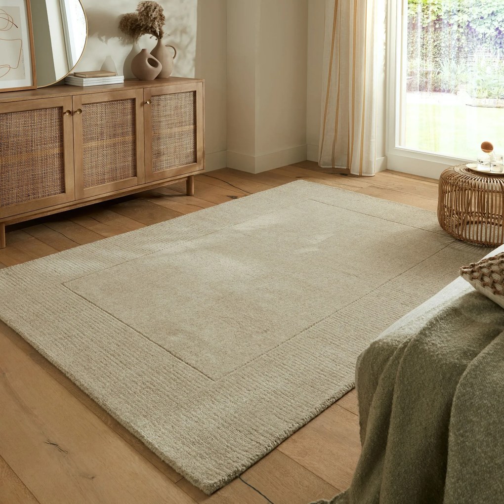 Kusový ručne tkaný koberec Tuscany Textured Wool Border Natural, 200x290, béžová, obývacia izba, Flair Rugs