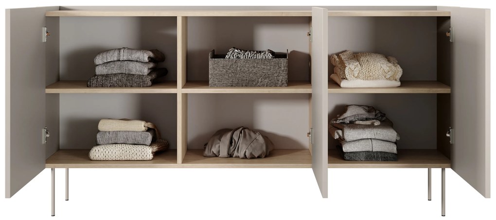 Komoda Desin 170 cm s kovovými nohami - kašmír / dub nagano