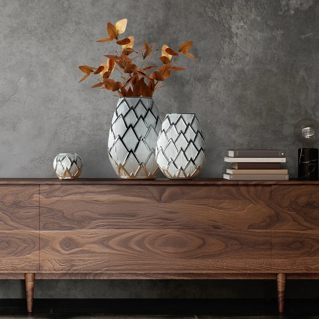 KERAMICKÁ VÁZA SAELA 25X11X34 CM STRIEBORNÁ