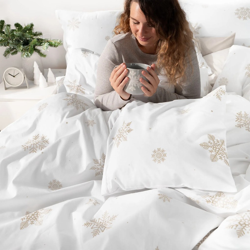 Goldea bavlnené posteľné obliečky - snehové vločky na bielej 140 x 200 a 70 x 90 cm