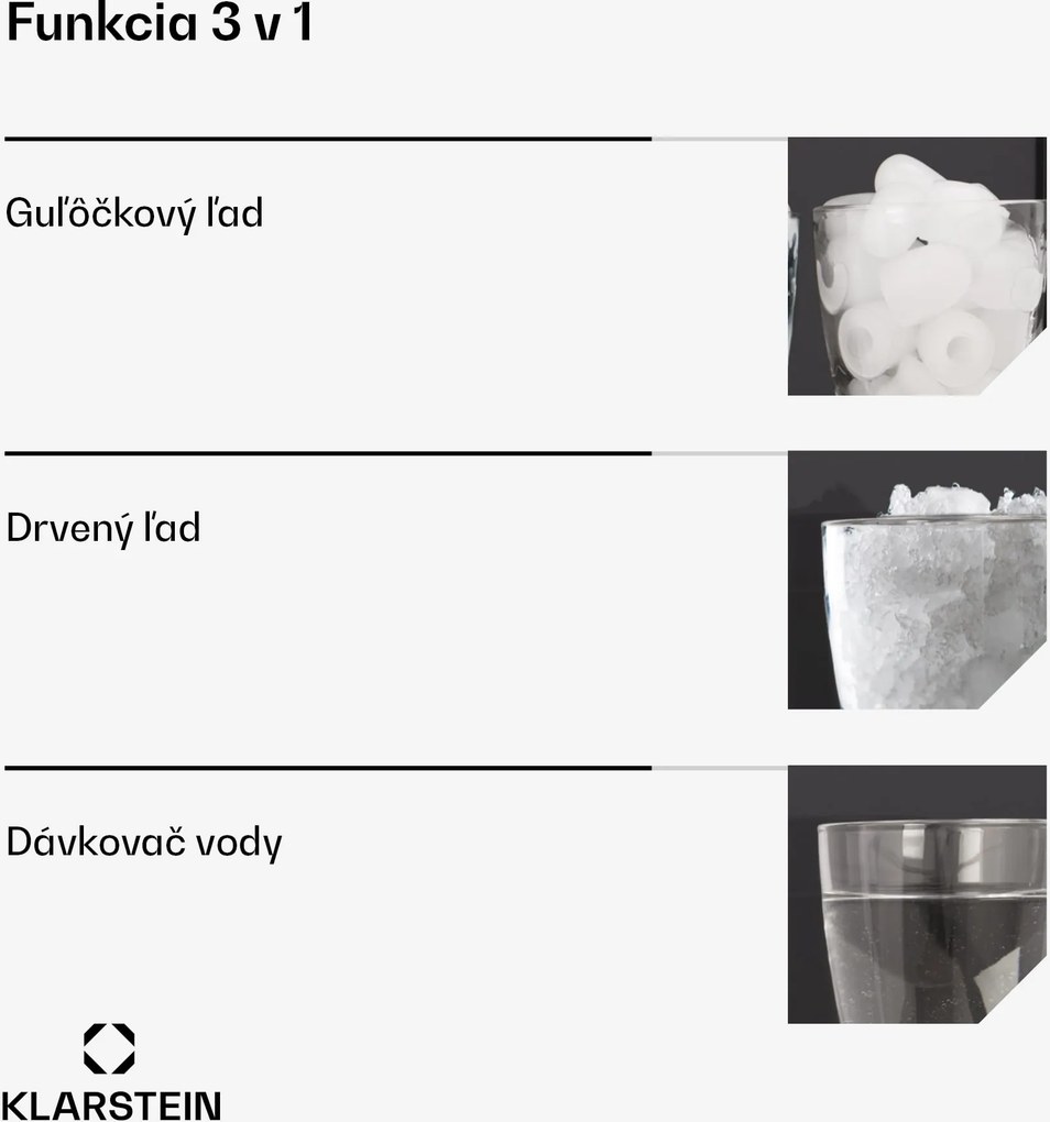 Klarstein ArcticBlend 3v1 výrobník ľadu, 20 kg/24h, Bullet Ice, Drvený ľad, Dávkovač vody