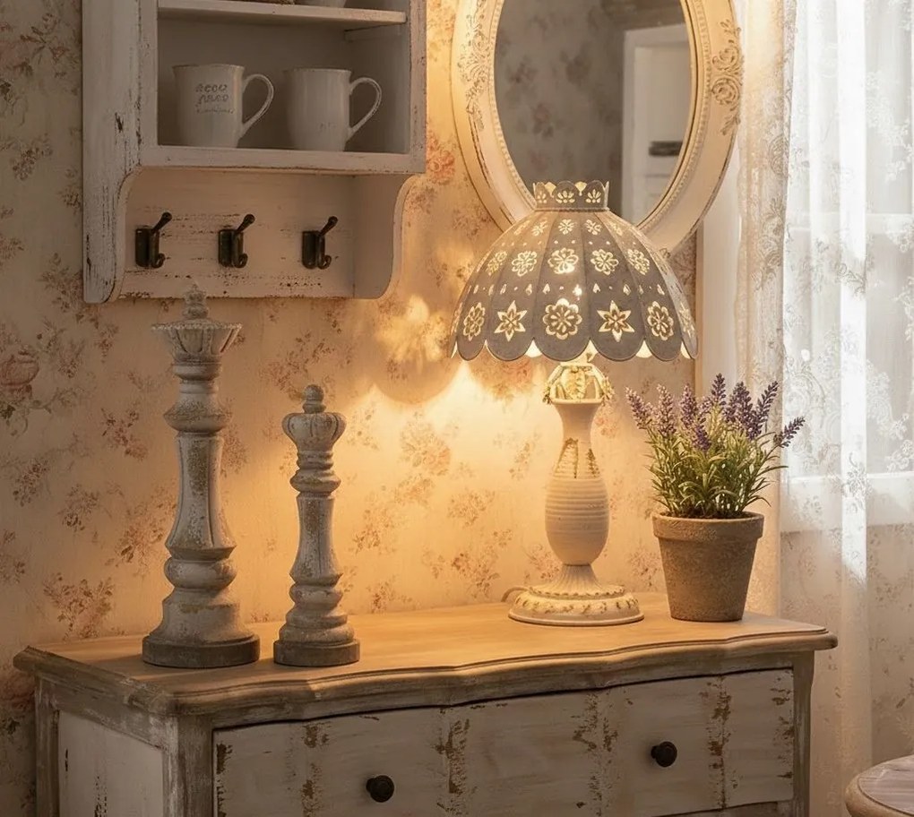 Béžová antik kovová lampa Camille - Ø 41*69 cm E27/ma* 1*60W