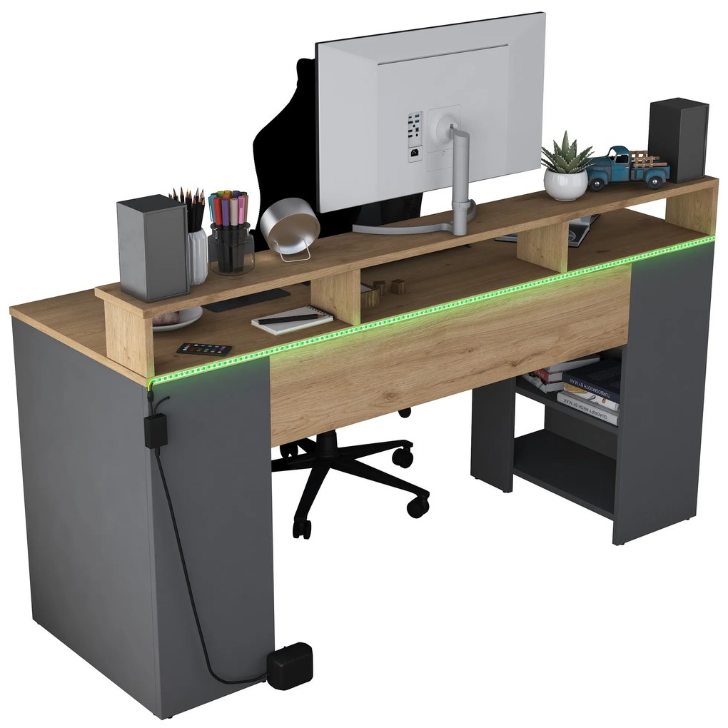 Písací stôl BOHEM s LED osvetlením orech/antracit