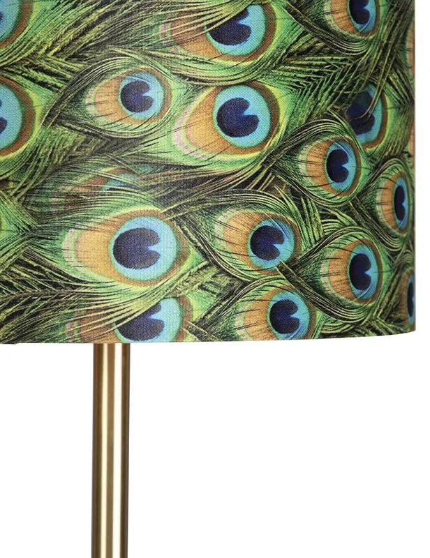 Stojaca lampa mosadz s tienidlom páv 40 cm - Simplo