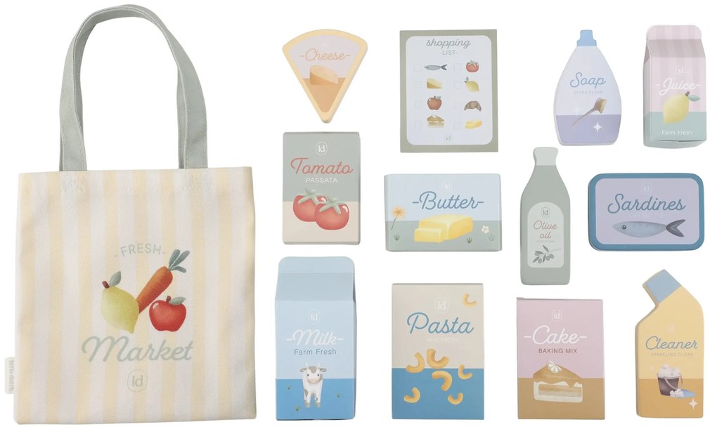 Nákupný vozík s doplnkami drevený