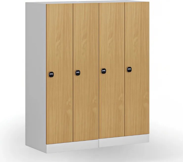 Šatníková skrinka S1 znížená, 2 oddiely, 1500 x 600 x 500 mm, zámok s čítačkou RFID kariet, laminované dvere, breza