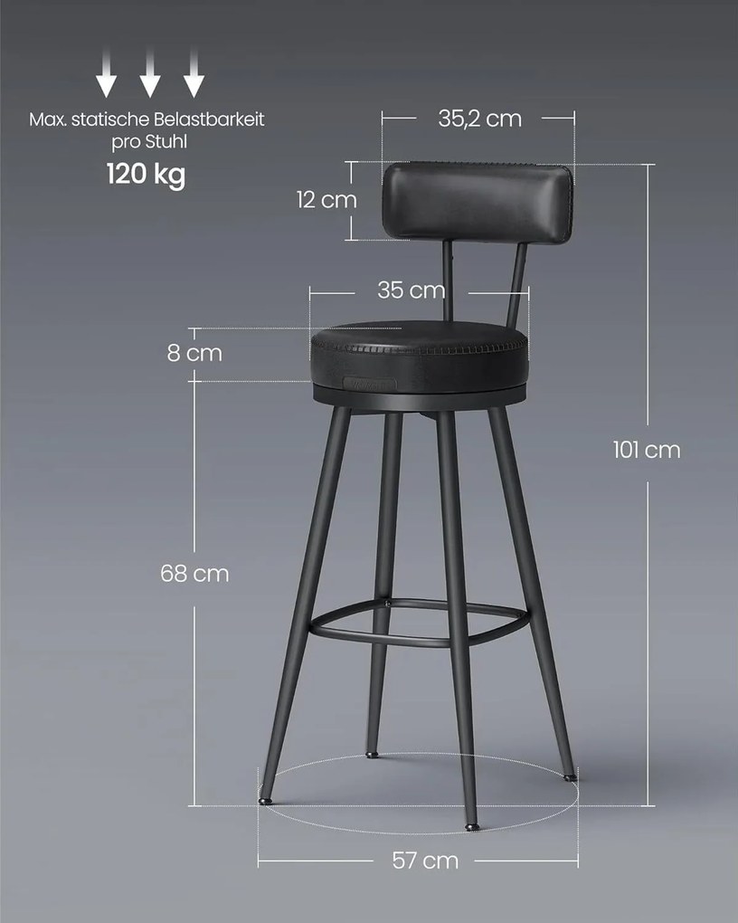 Kolekcia VASAGLE EKHO - Sada 2 ks barových stoličiek, otočné s operadlom, 76 cm, čierne