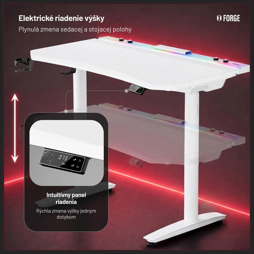 Elektrický herný stôl RGB s držiakmi, biely, 160 cm: Diablo X-Forge 1600