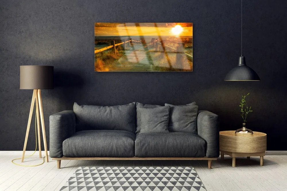 Obraz na akrylátovom skle Západ slnka architektúra 100x50 cm
