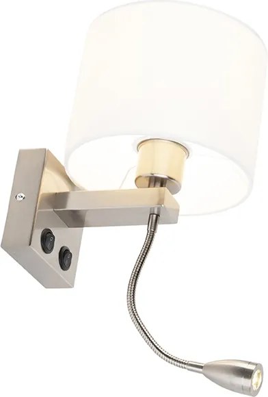Moderná nástenná lampa oceľ s bielym tienidlom - Brescia