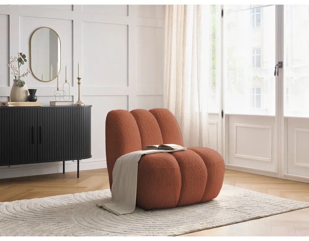 Kreslo z textílie buklé v tehlovej farbe Janissaire – Bobochic Paris